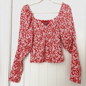 By Anthropologie Floral Puff Sleeve Blouse